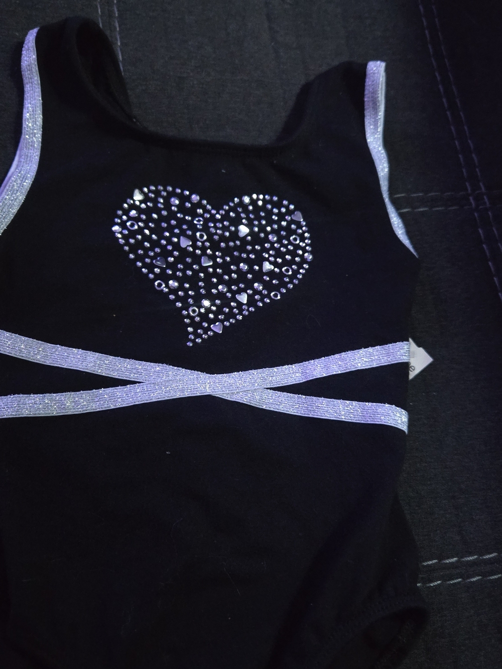 Jacques Moret Black Leotard with Pink Logo and Silver Trim
